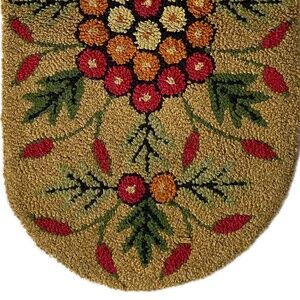 Vintage Folk Art Hooked Floral Graphic Fraktur Floor Wool Oval Rug